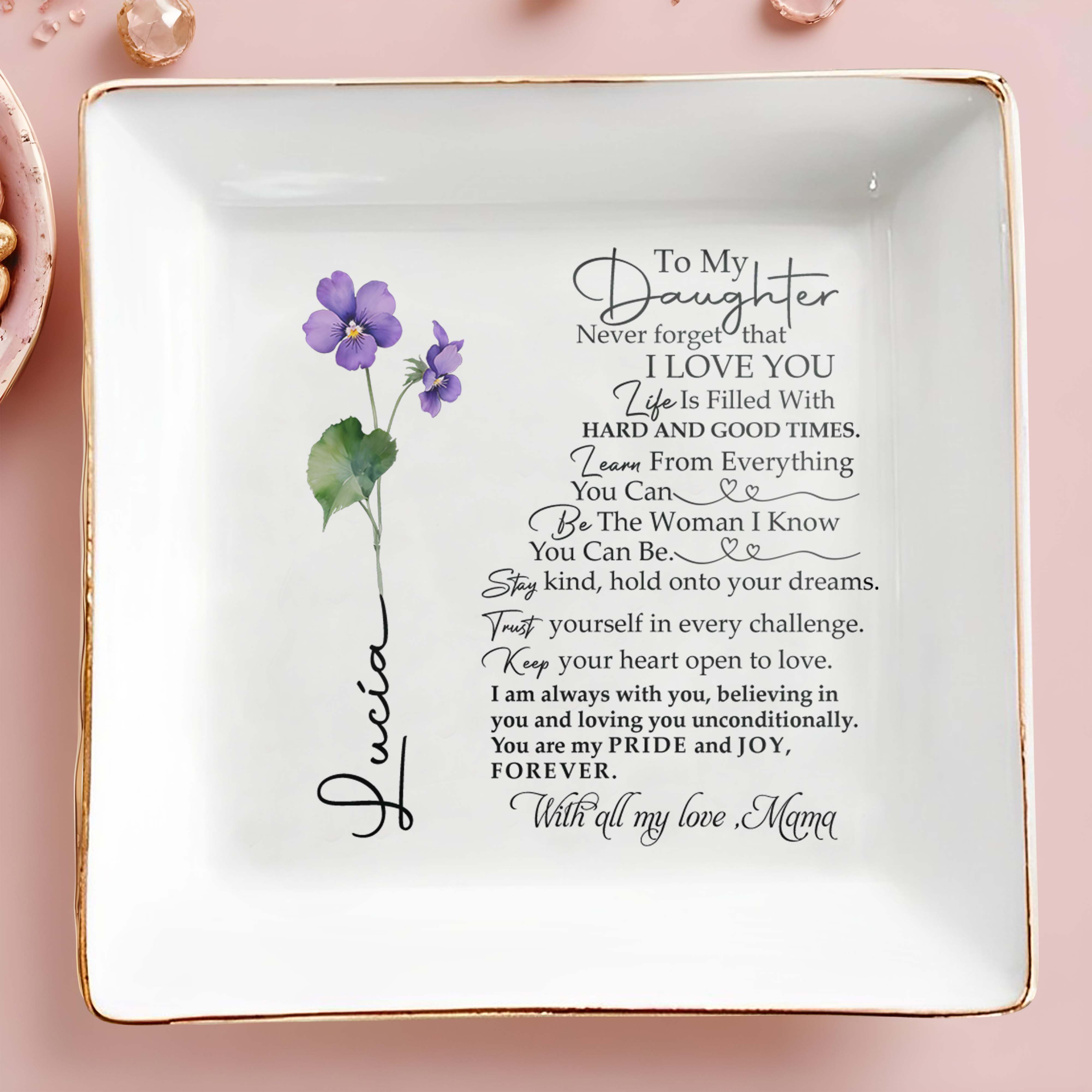 To My Daughter With All My Love Personalized Jewelry Dish - Personalized Custom Jewelry Dish - DAU005_SCRD