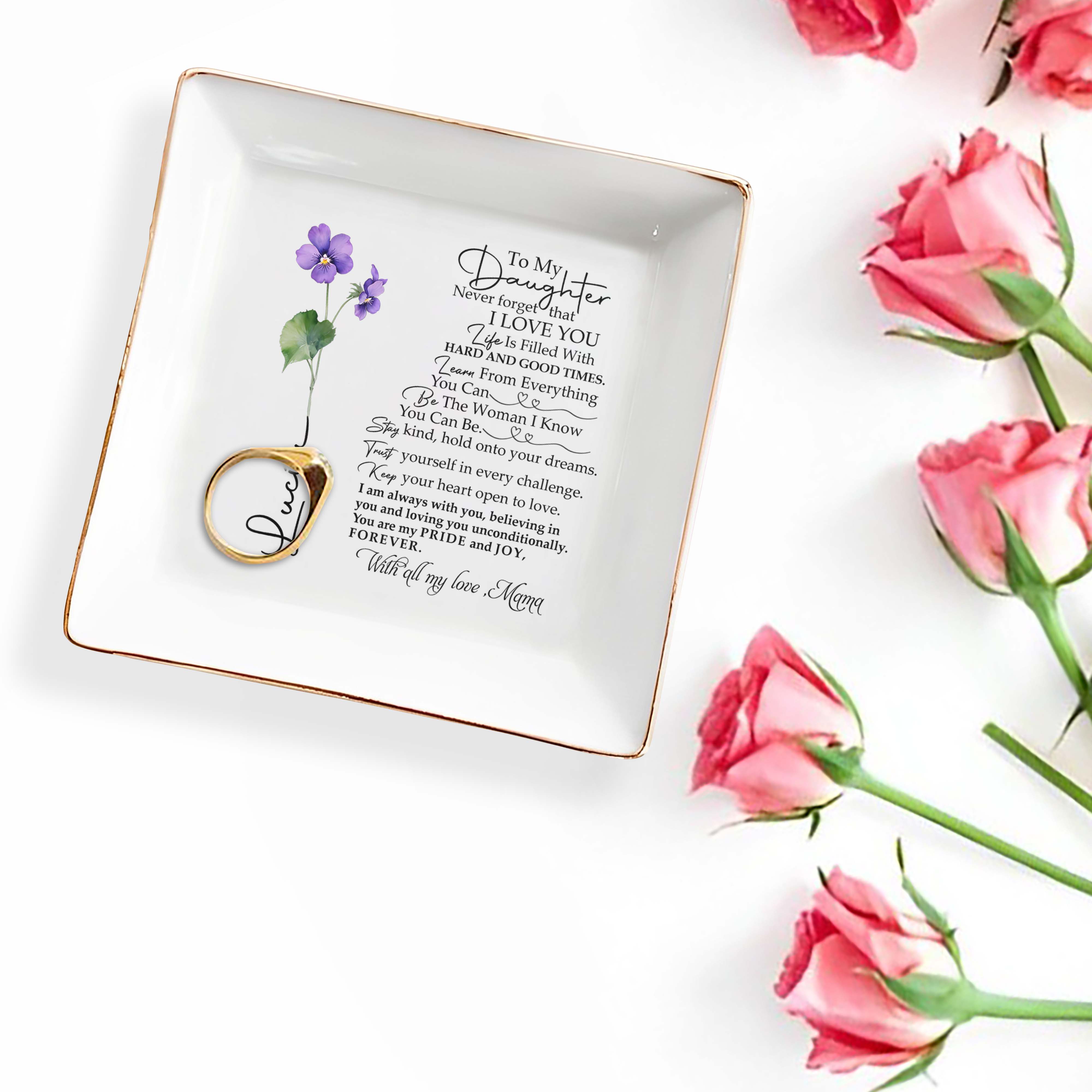 To My Daughter With All My Love Personalized Jewelry Dish - Personalized Custom Jewelry Dish - DAU005_SCRD