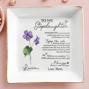 Loving Message To Stepdaughter With Hearts And Flowers - Personalized Custom Jewelry Dish - DAU035_SCRD