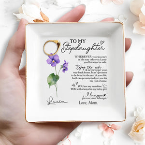 Loving Message To Stepdaughter With Hearts And Flowers - Personalized Custom Jewelry Dish - DAU035_SCRD