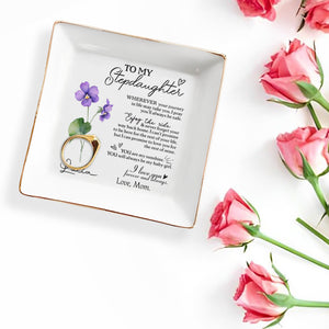 Loving Message To Stepdaughter With Hearts And Flowers - Personalized Custom Jewelry Dish - DAU035_SCRD