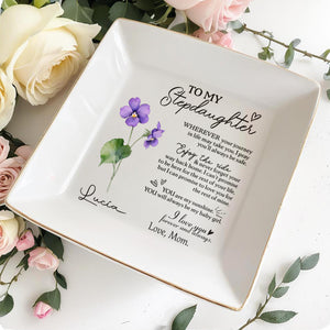 Loving Message To Stepdaughter With Hearts And Flowers - Personalized Custom Jewelry Dish - DAU035_SCRD