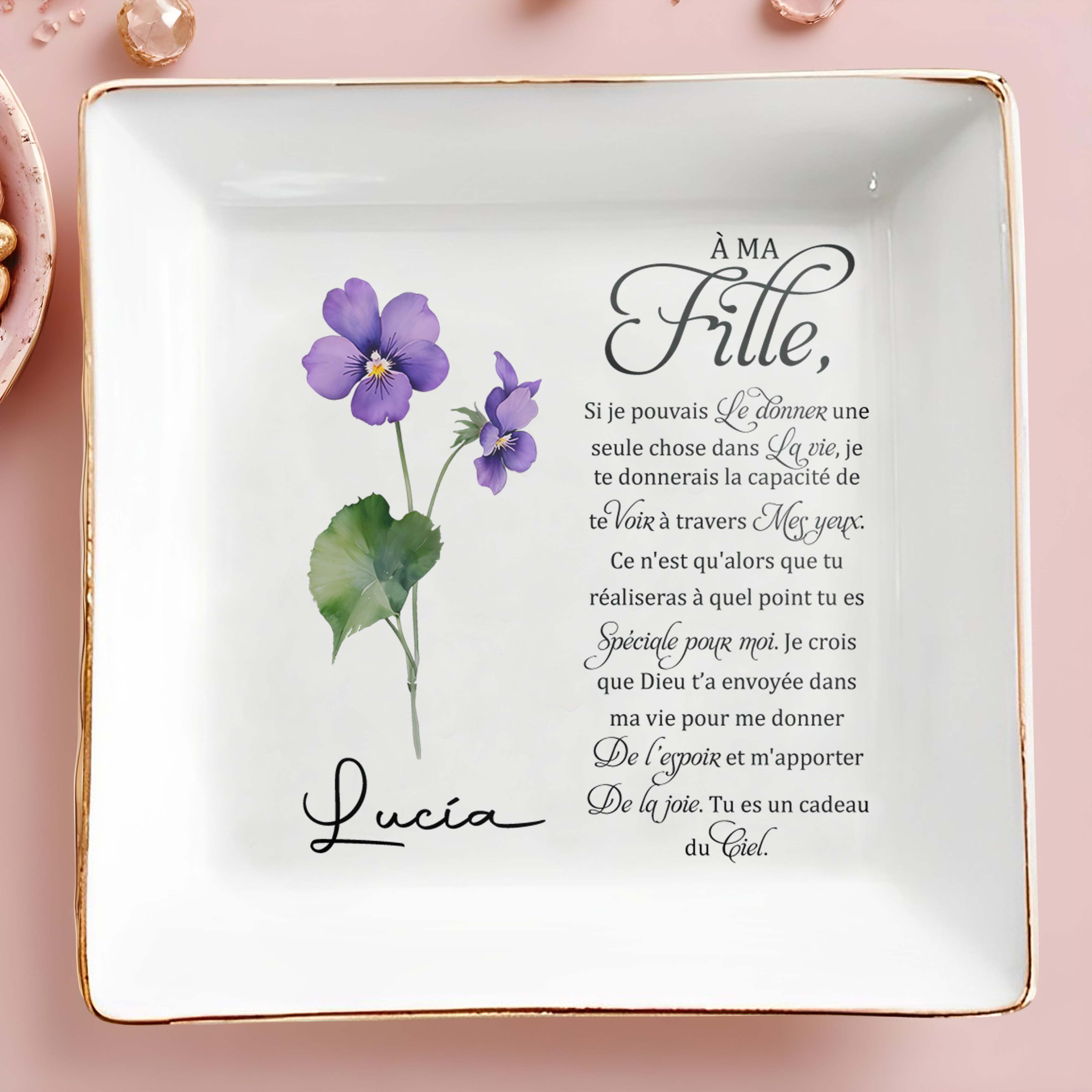 Gift For Daughter With Emotional Quote and Flowers - Personalized Custom Jewelry Dish - DAU039_SCRD