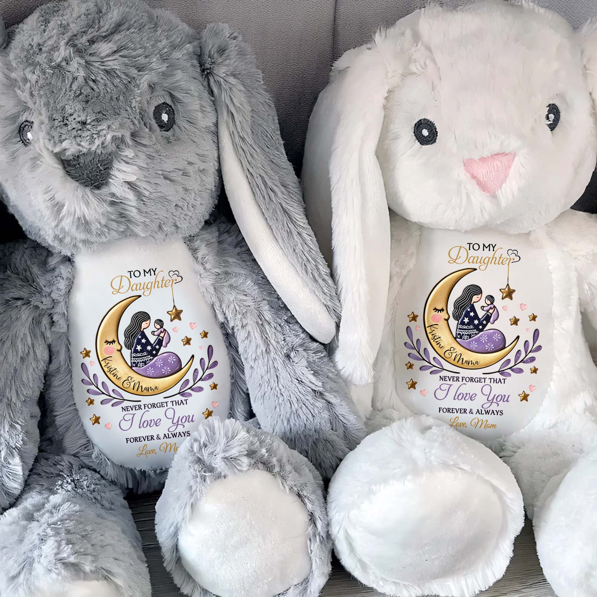 To My Daughter, Never Forget That I Love You Forever & Always, Moon and Stars - Personalized Stuffed Bunny - DAU054_BUN