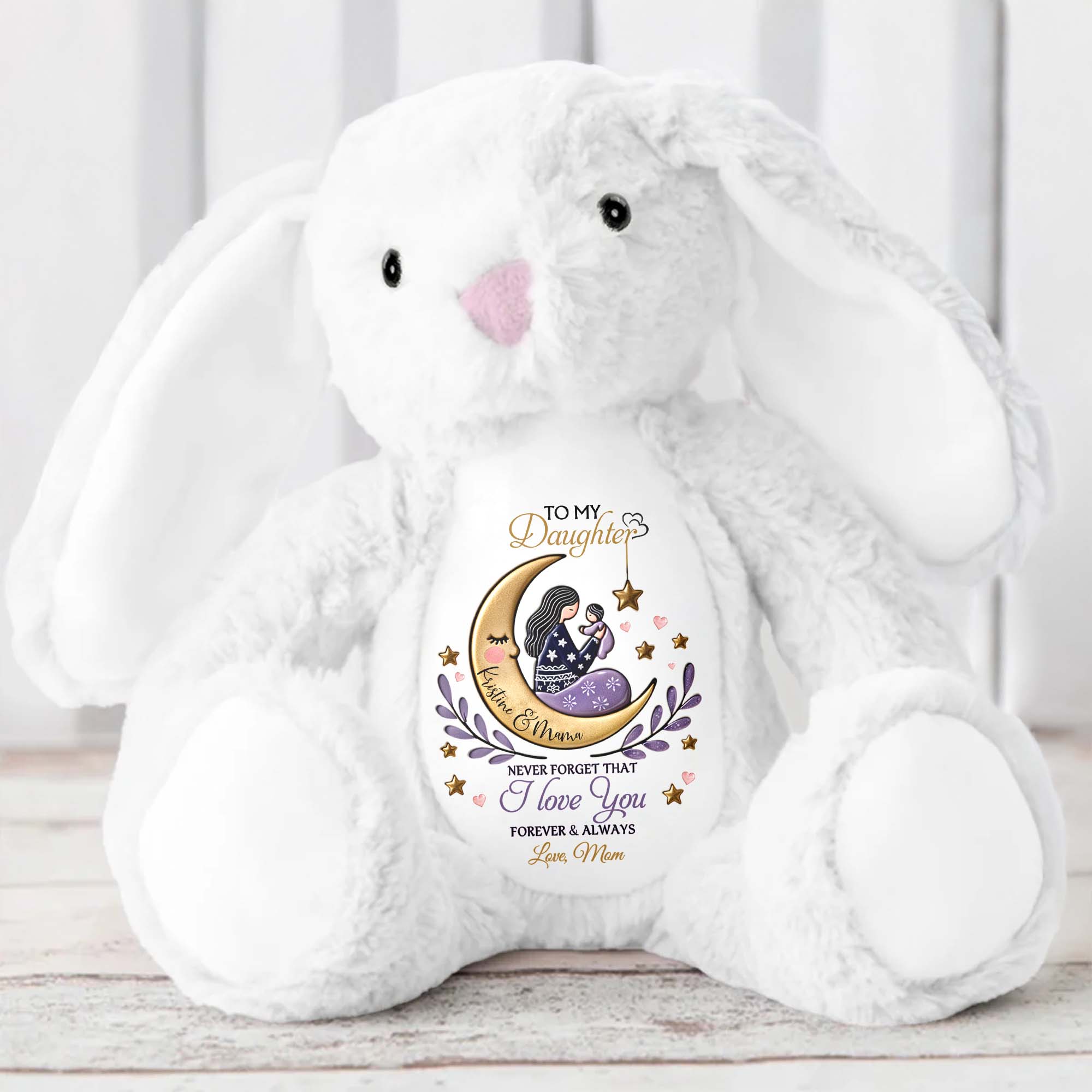 To My Daughter, Never Forget That I Love You Forever & Always, Moon and Stars - Personalized Stuffed Bunny - DAU054_BUN