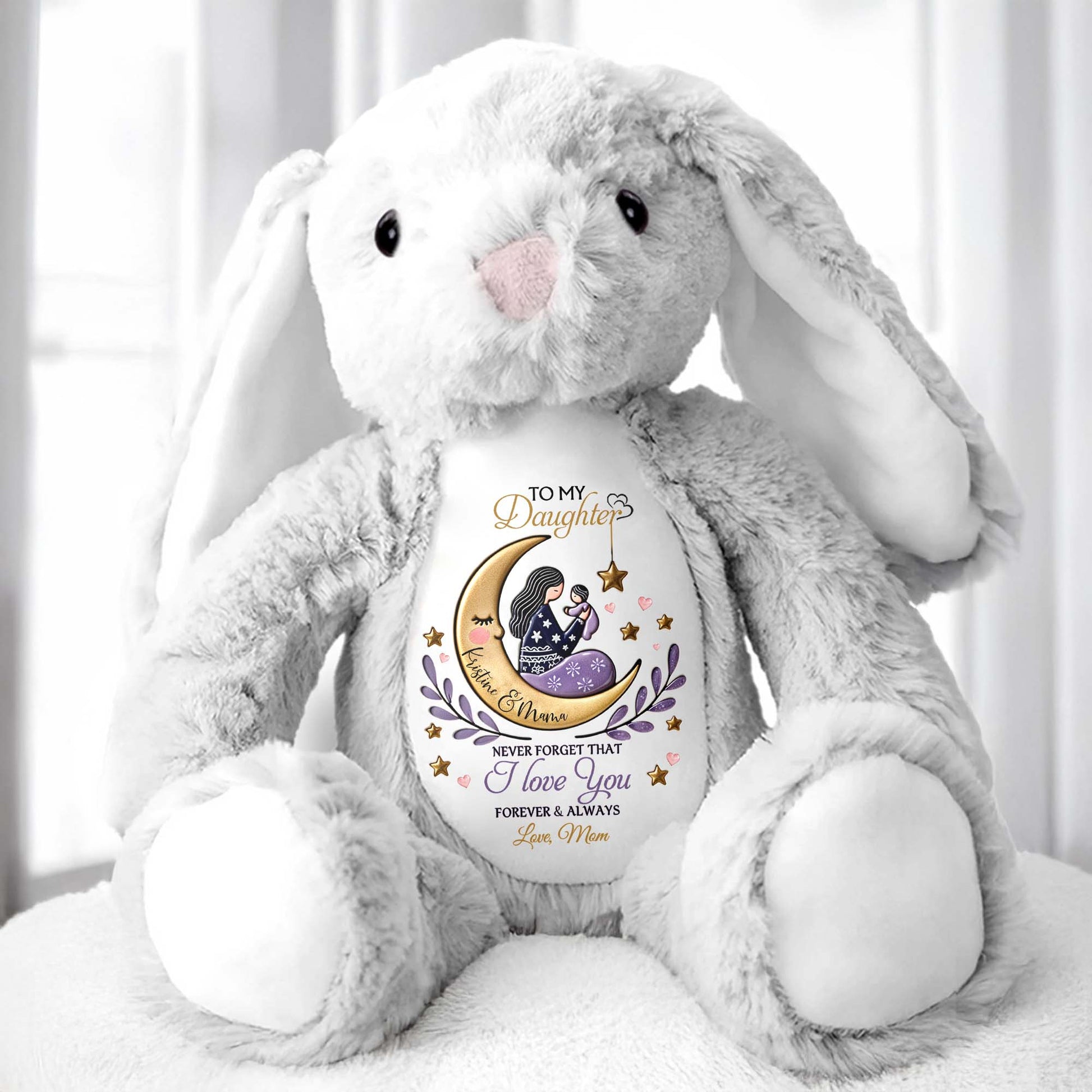 To My Daughter, Never Forget That I Love You Forever & Always, Moon and Stars - Personalized Stuffed Bunny - DAU054_BUN