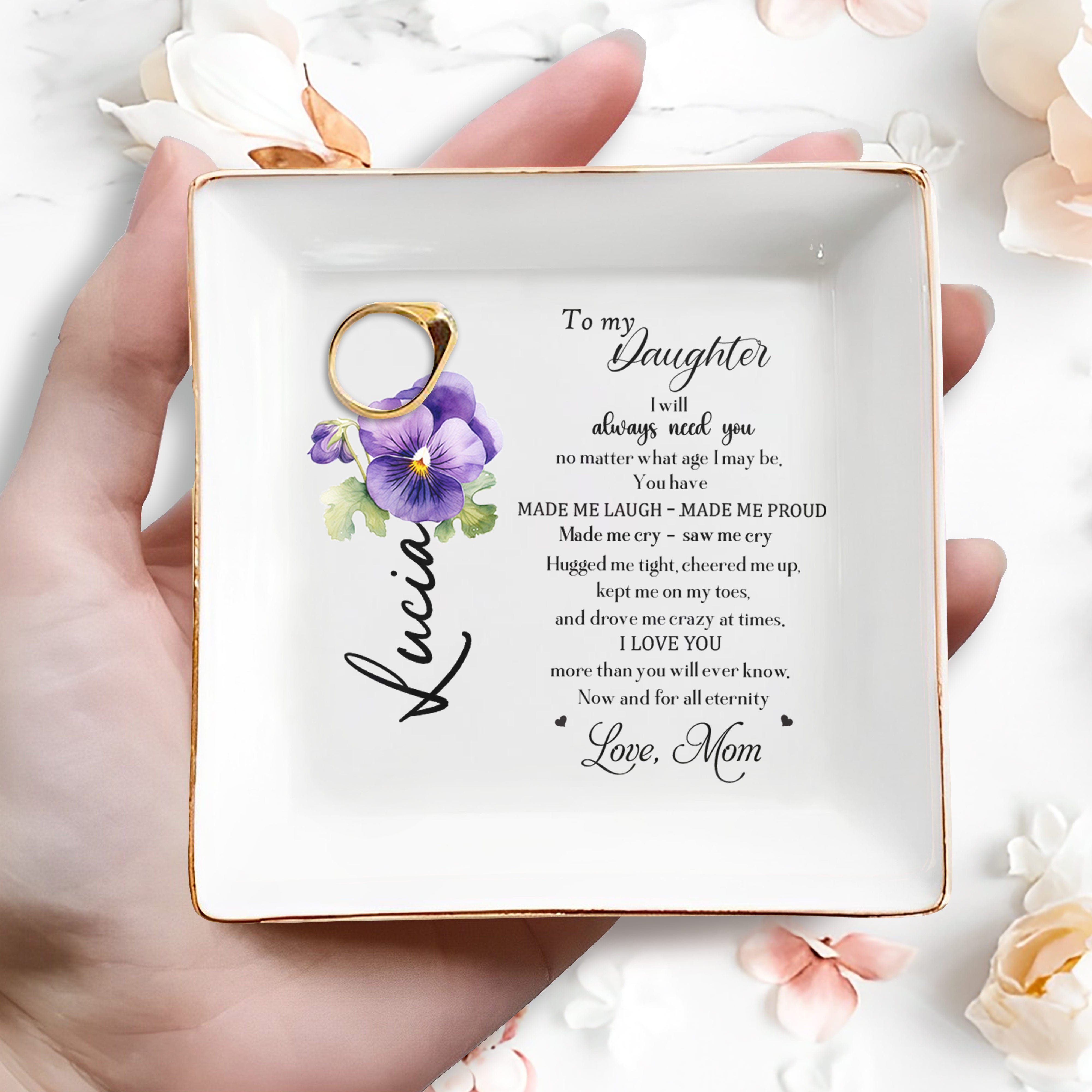 To My Daughter, Eternal Love And Support Jewelry Dish - Personalized Custom Jewelry Dish - DAU060_SCRD