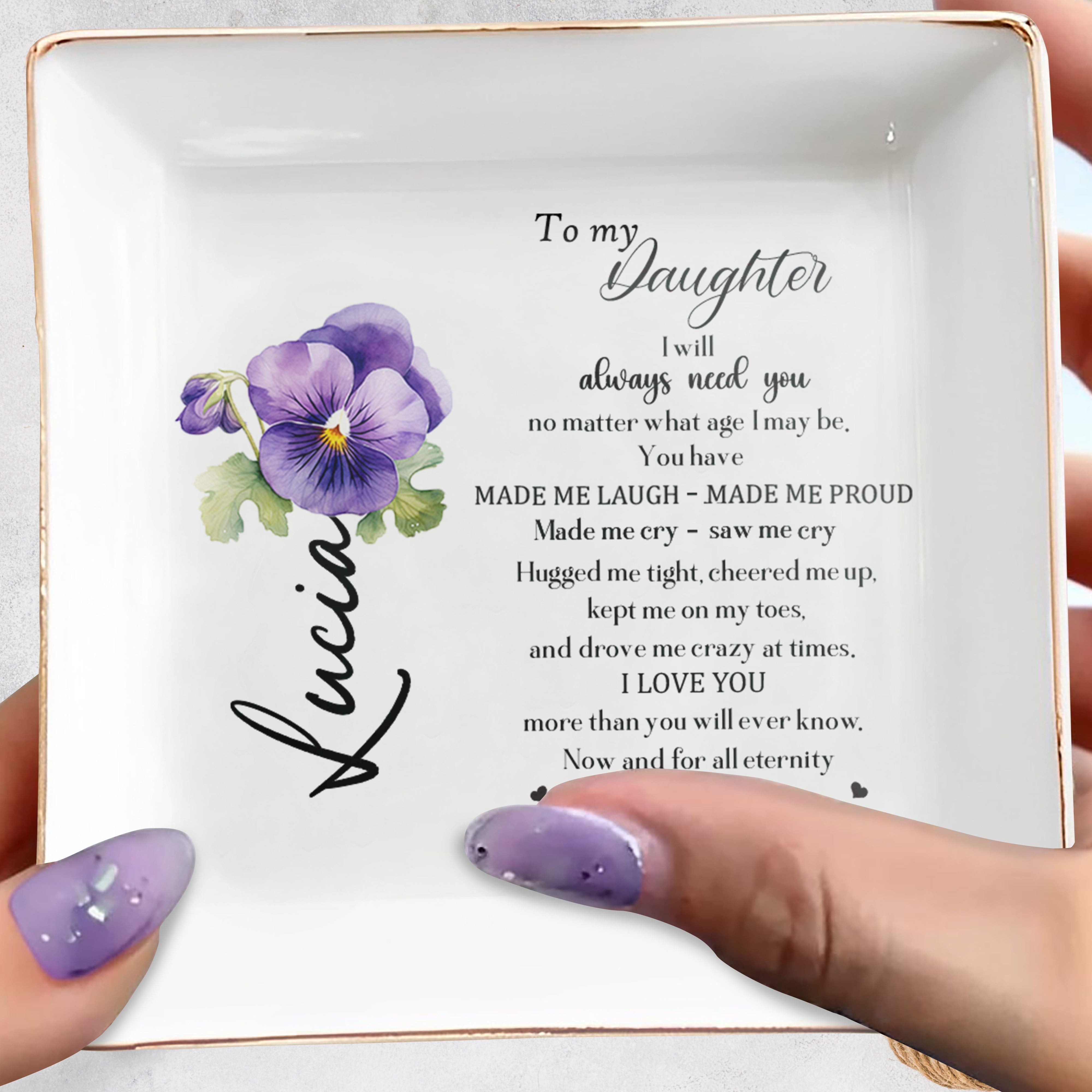 To My Daughter, Eternal Love And Support Jewelry Dish - Personalized Custom Jewelry Dish - DAU060_SCRD