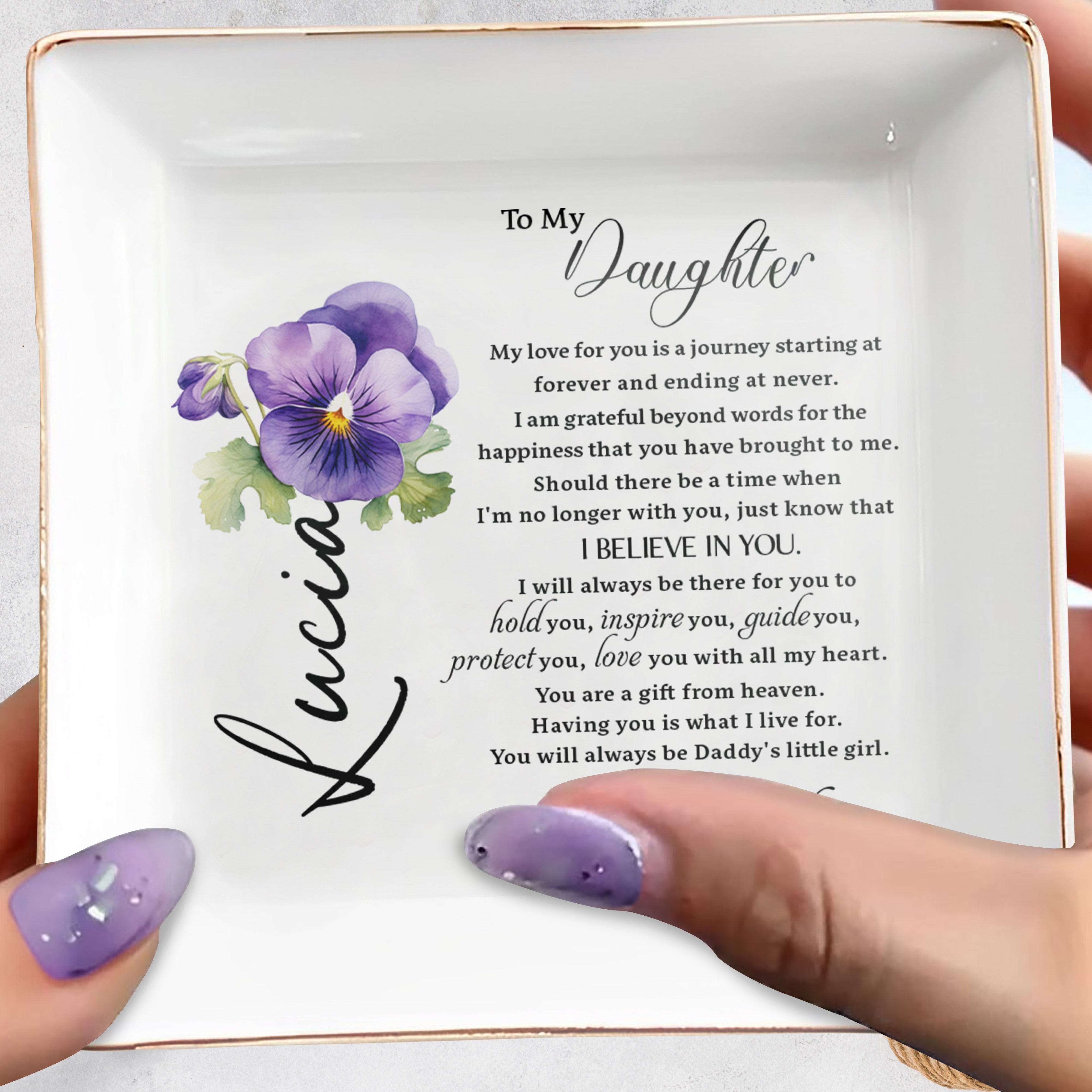Forever Love Journey, Heartfelt Message For Daughter - Personalized Custom Jewelry Dish - DAU064_SCRD
