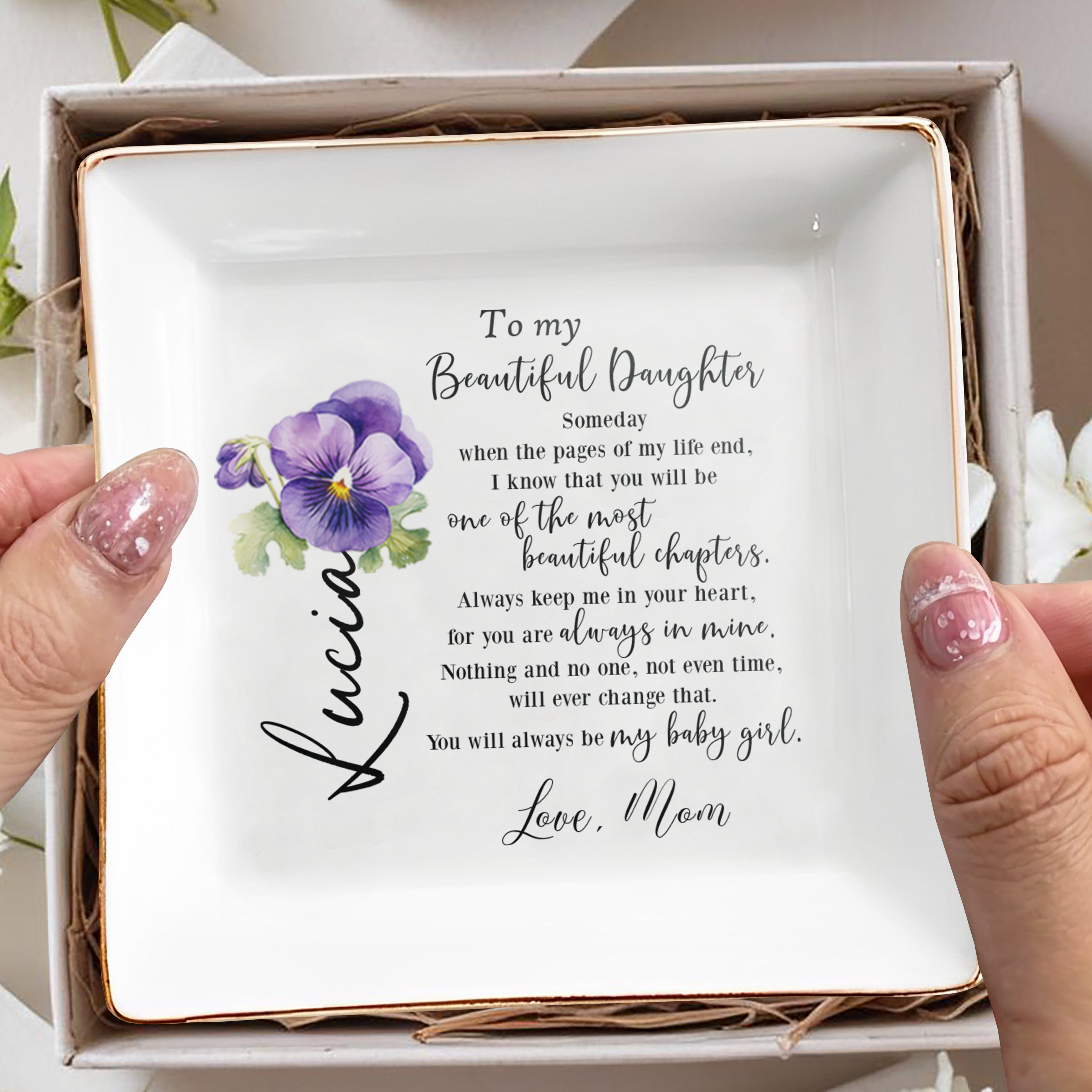 To My Beautiful Daughter Always in My Heart - Personalized Custom Jewelry Dish - DAU066_SCRD
