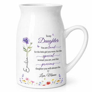 To My Daughter You Are Loved Flowers And Butterflies - Personalized Ceramic Flower Vase