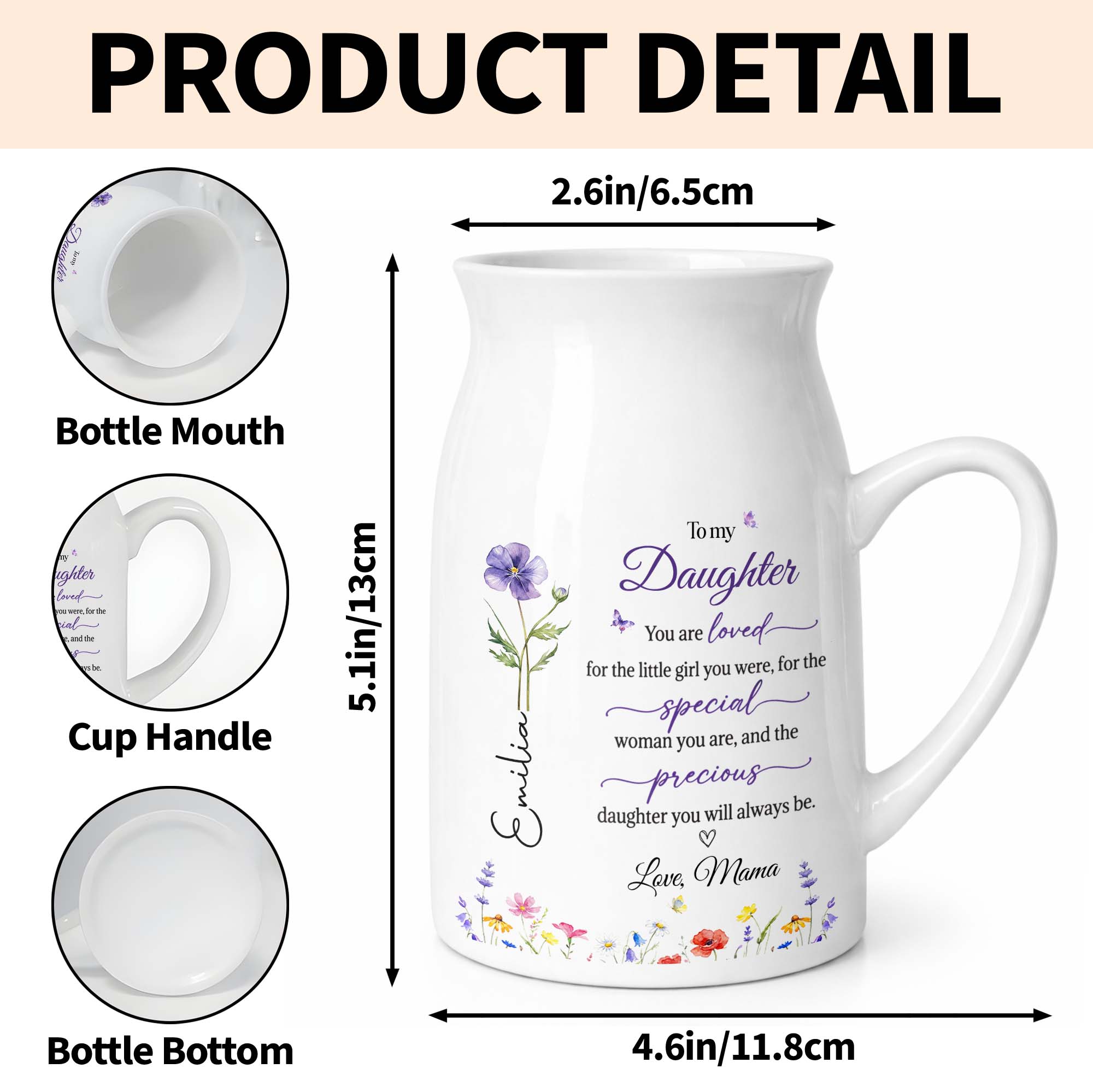 To My Daughter You Are Loved Flowers And Butterflies - Personalized Ceramic Flower Vase
