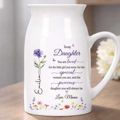 To My Daughter You Are Loved Flowers And Butterflies - Personalized Ceramic Flower Vase