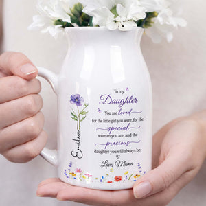 To My Daughter You Are Loved Flowers And Butterflies - Personalized Ceramic Flower Vase
