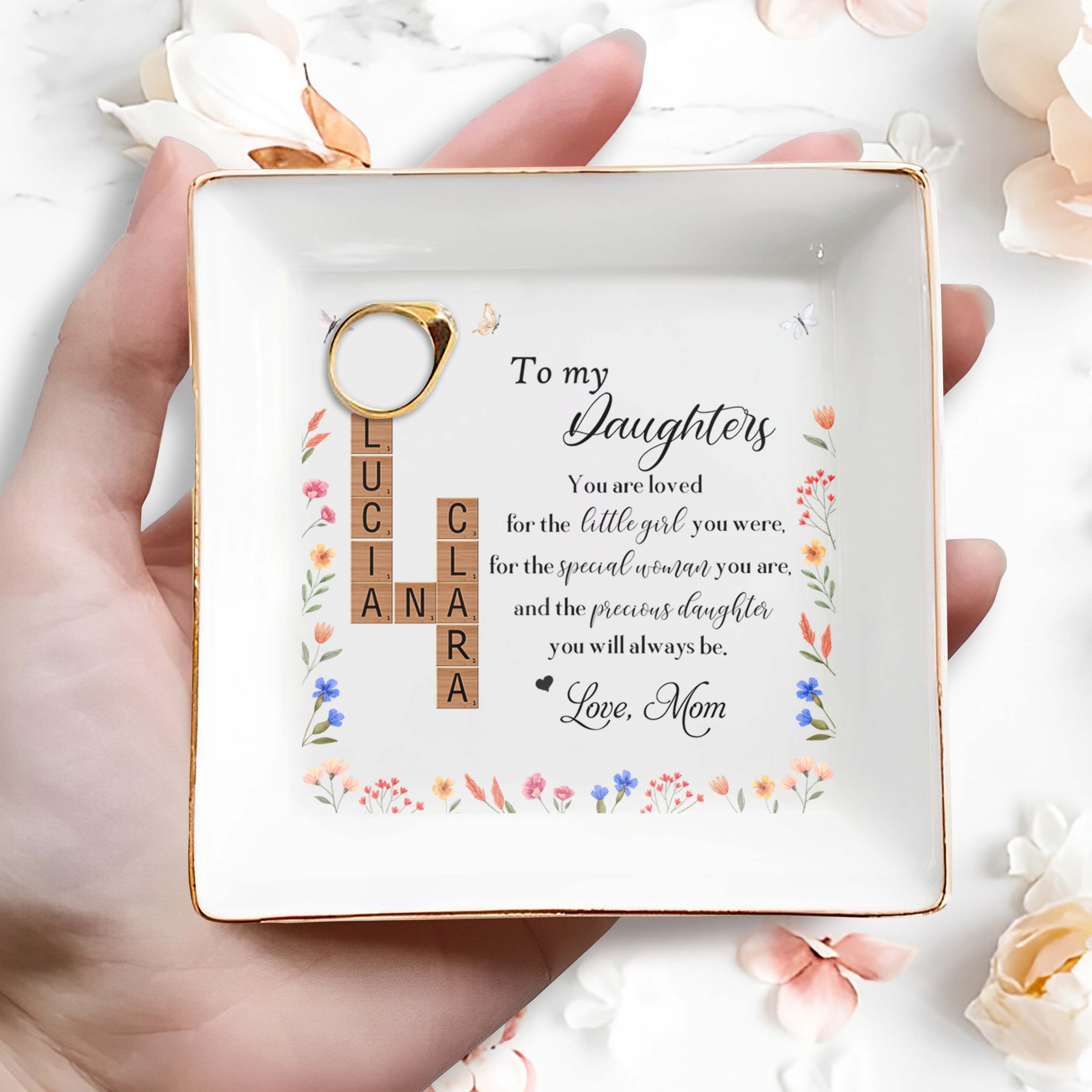 Love For Daughters From Mother - Personalized Custom Jewelry Dish - DAU075_SCRD
