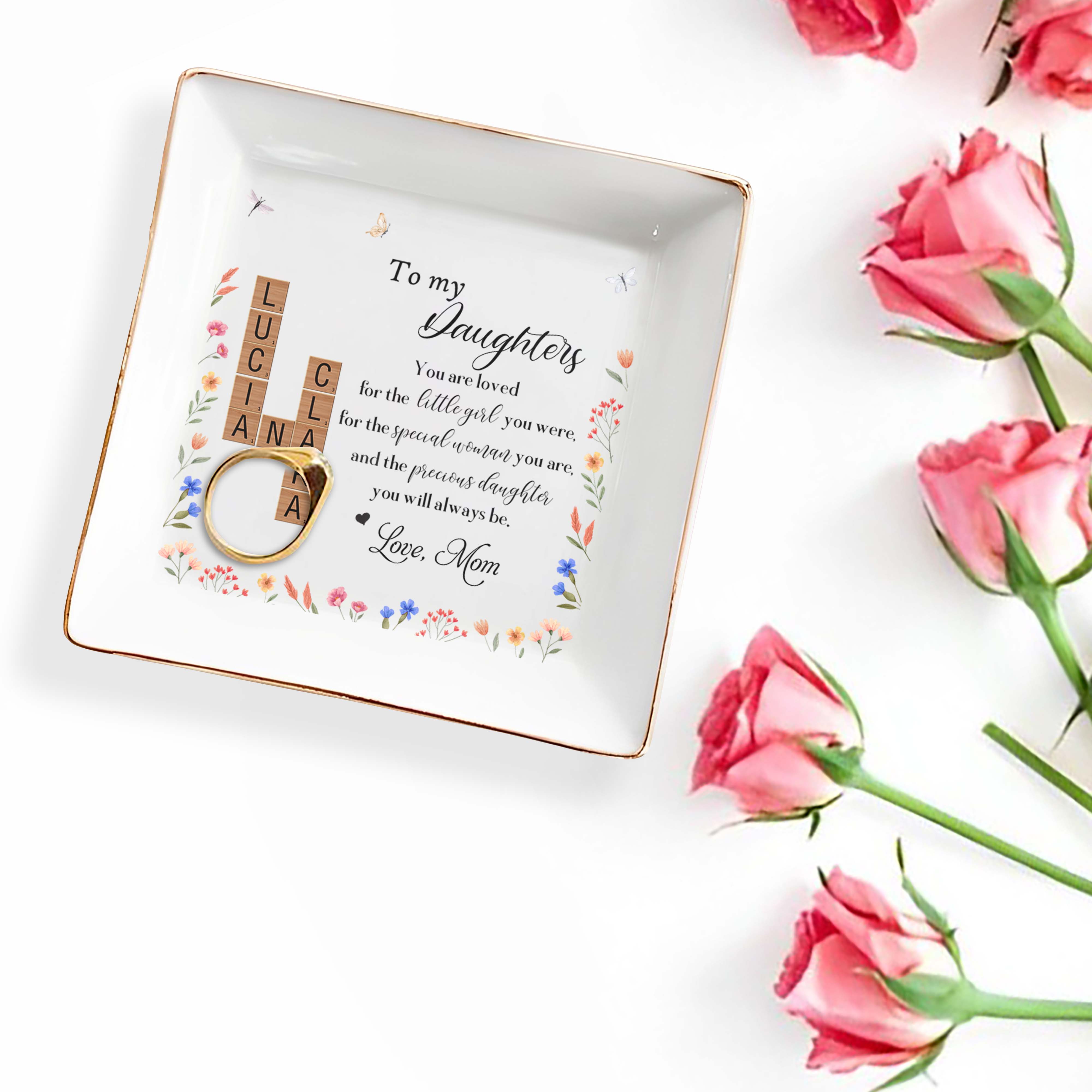 Love For Daughters From Mother - Personalized Custom Jewelry Dish - DAU075_SCRD