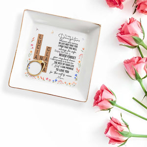 To My Daughters, Love And Guidance From Mom With Flowers - Personalized Custom Jewelry Dish - DAU078_SCRD
