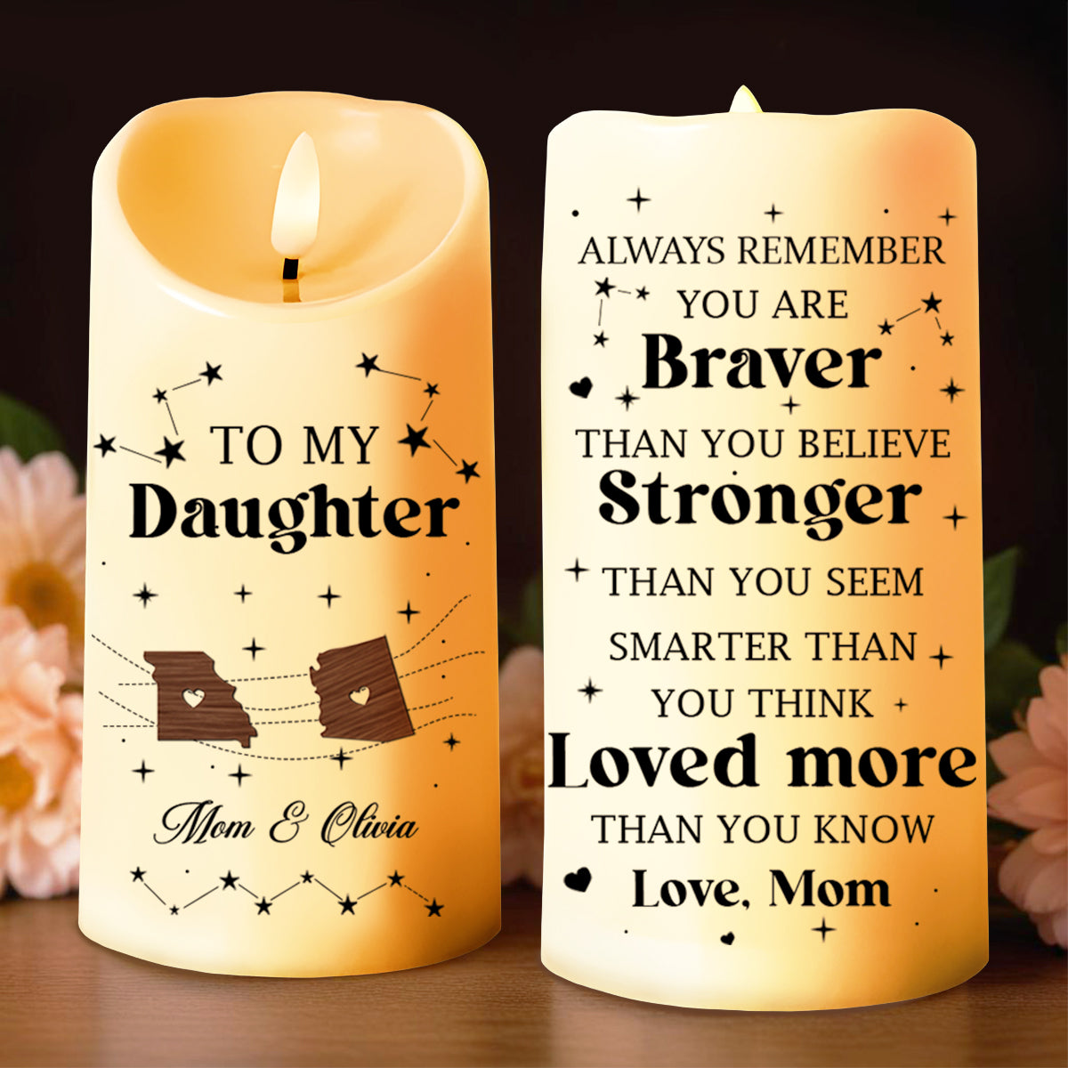 Always Remember You Are Braver, Stronger, Smarter, Heart and Stars - Personalized Custom LED Candle - DAU081_LECA