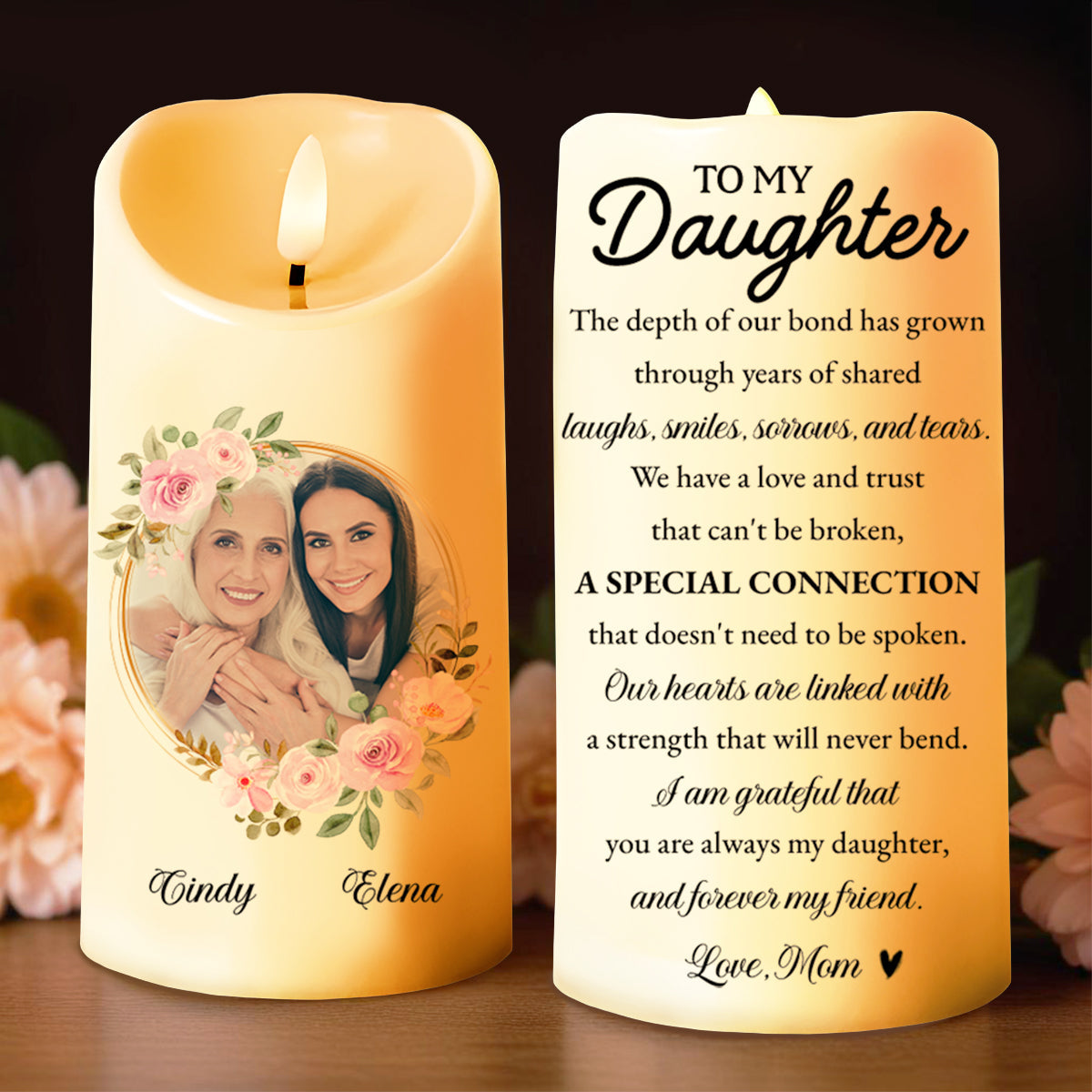 Special Connection Floral Motif Daughter Gift - Personalized Custom LED Candle - DAU082_LECA