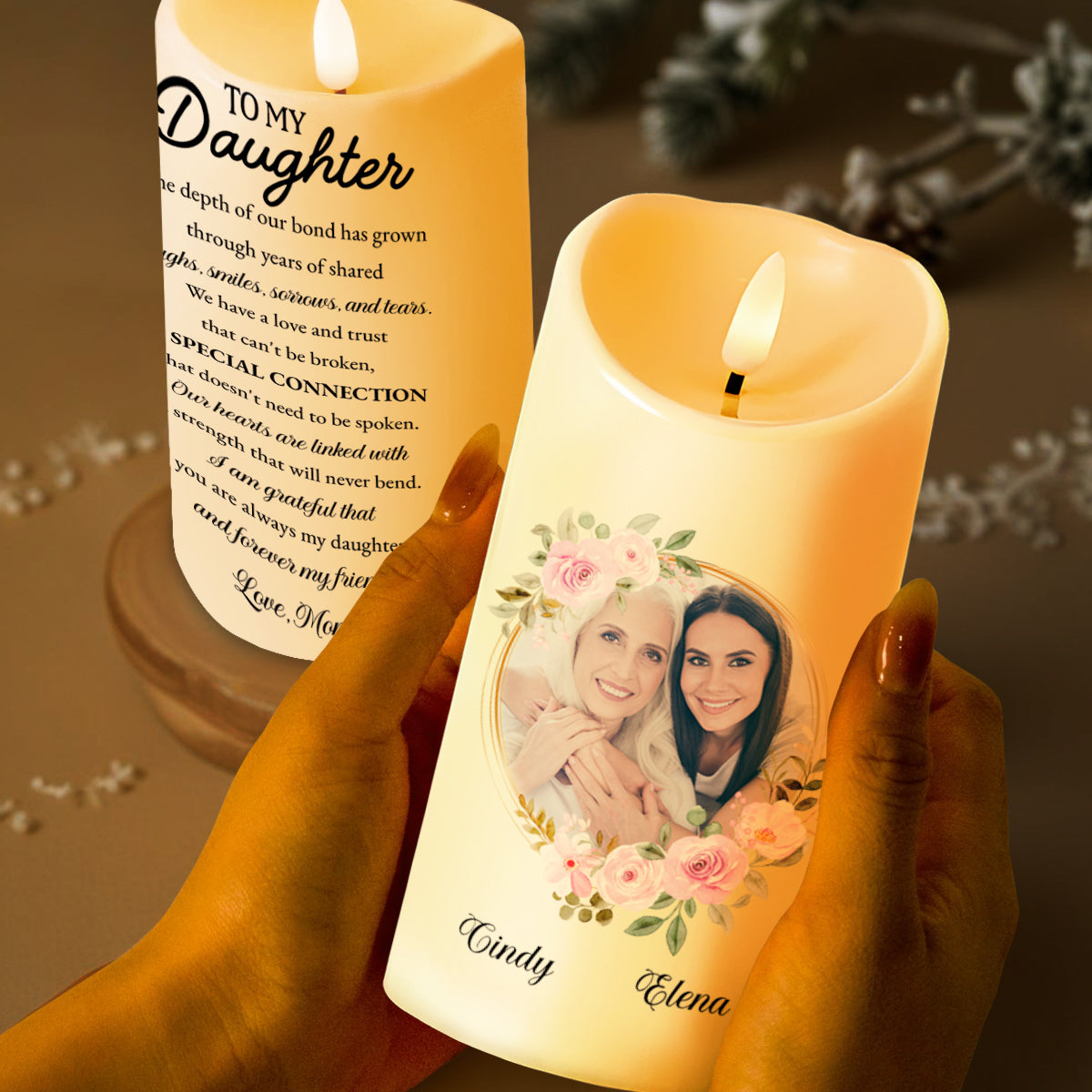 Special Connection Floral Motif Daughter Gift - Personalized Custom LED Candle - DAU082_LECA