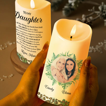 Believe In Yourself, Love Mom, Leaf Design Portrait - Personalized Custom LED Candle - DAU083_LECA