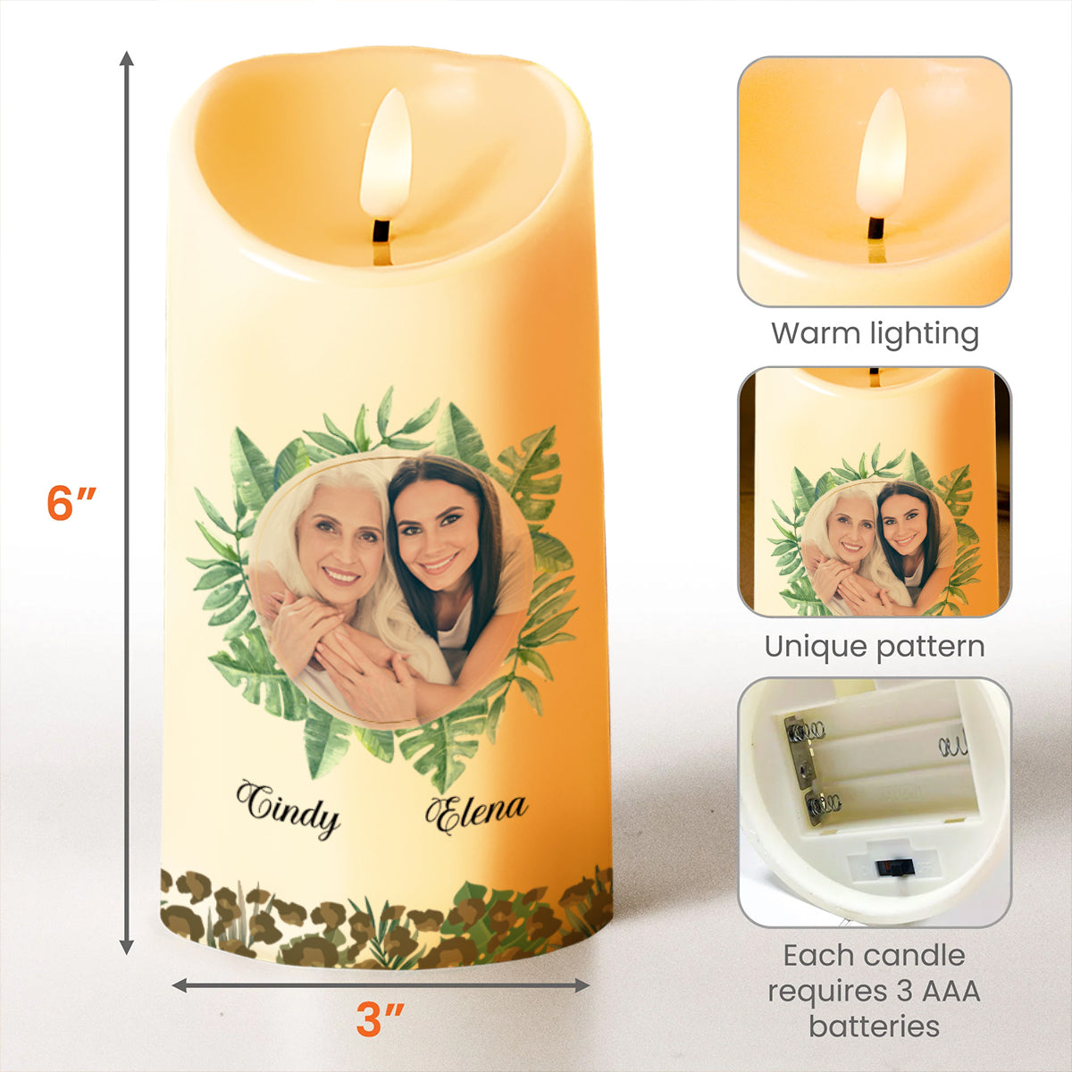 Believe In Yourself, Love Mom, Leaf Design Portrait - Personalized Custom LED Candle - DAU083_LECA