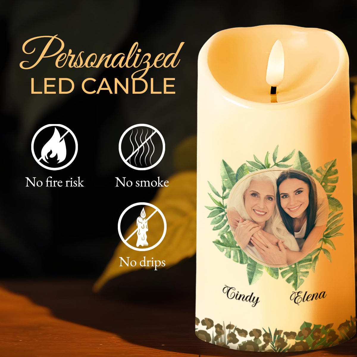 Believe In Yourself, Love Mom, Leaf Design Portrait - Personalized Custom LED Candle - DAU083_LECA