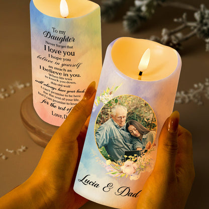 Love And Belief From Dad To Daughter Featuring Wolf And Flowers - Personalized Custom LED Candle - DAU085_LECA