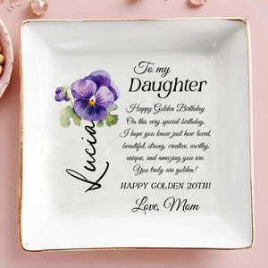 Happy Golden Birthday Gift Featuring Pansies - Personalized Custom Jewelry Dish - DAU086_SCRD