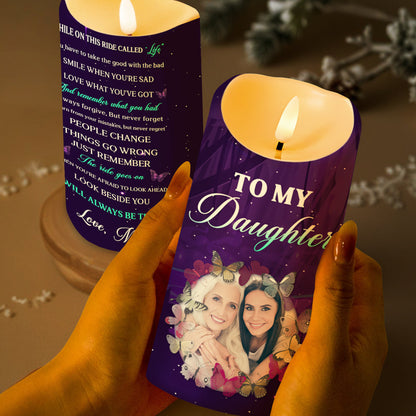 Love And Guidance Message From Mom To Daughter With Butterflies And Flowers - Personalized Custom LED Candle - DAU087_LECA