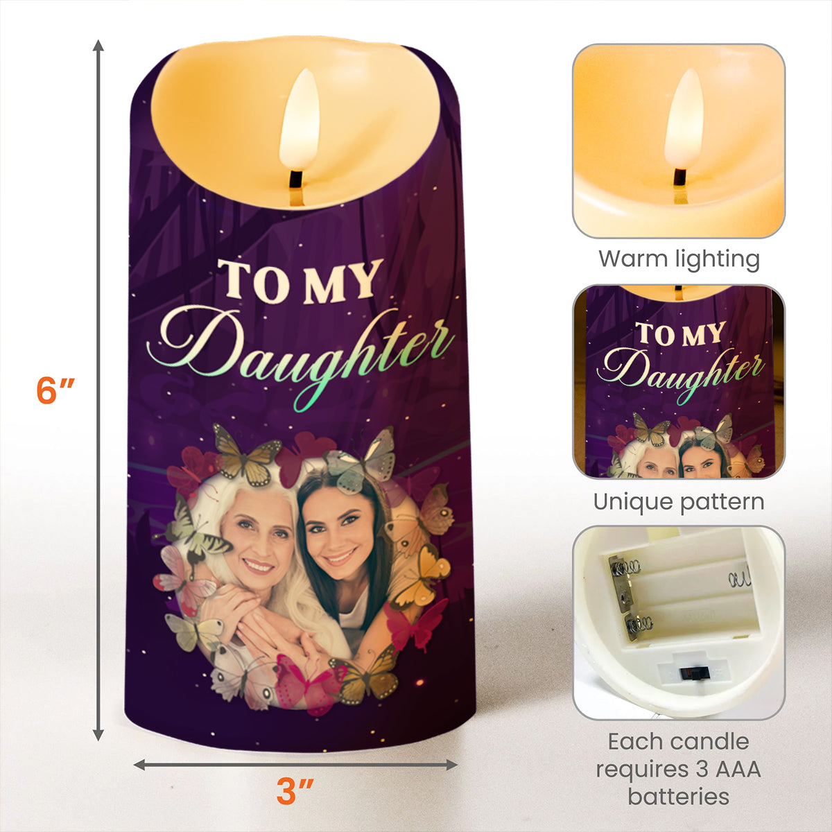 Love And Guidance Message From Mom To Daughter With Butterflies And Flowers - Personalized Custom LED Candle - DAU087_LECA