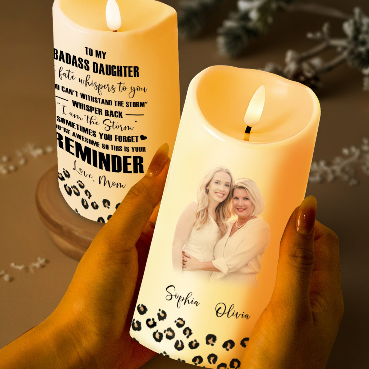Whisper Back I Am the Storm Reminder For Daughter - Personalized Custom LED Candle - DAU088_LECA