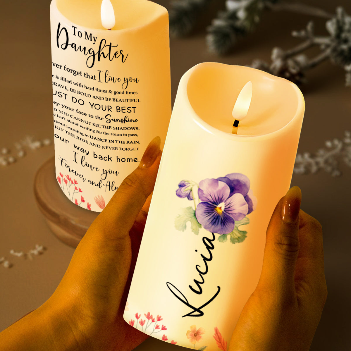 Sunshine And Flowers Inspirational Message For Daughter - Personalized Custom LED Candle - DAU089_LECA