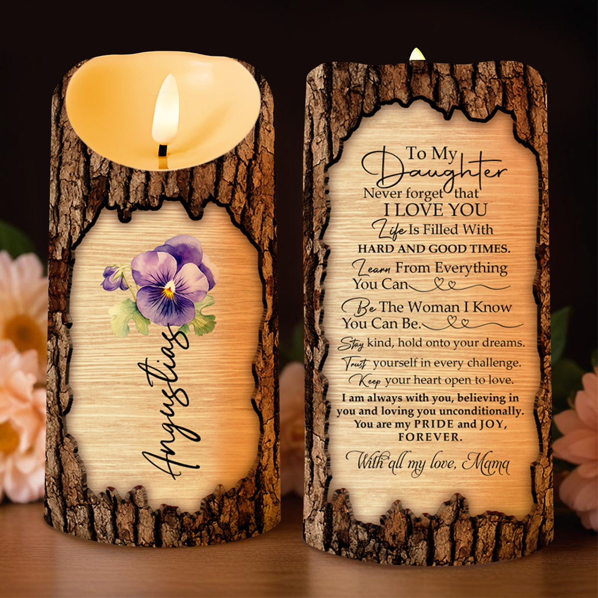 To My Daughter Pride And Joy Forever With Flowers - Personalized Custom LED Candle - DAU093_LECA