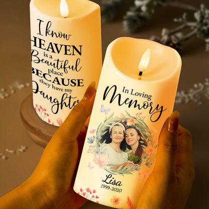 Heaven Is Beautiful Because They Have My Daughter Wreath Candle - Personalized Custom LED Candle - DAU094_LECA