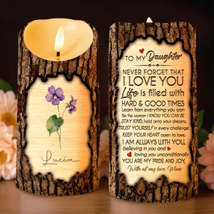 Never Forget That I Love You, Inspirational Quote With Heart & Flowers - Personalized Custom LED Candle - DAU096_LECA