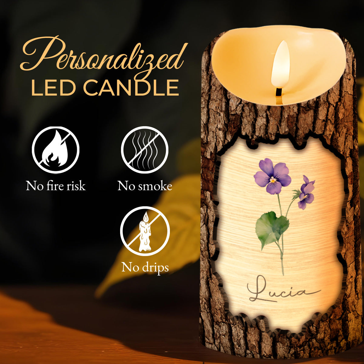 Never Forget That I Love You, Inspirational Quote With Heart & Flowers - Personalized Custom LED Candle - DAU096_LECA