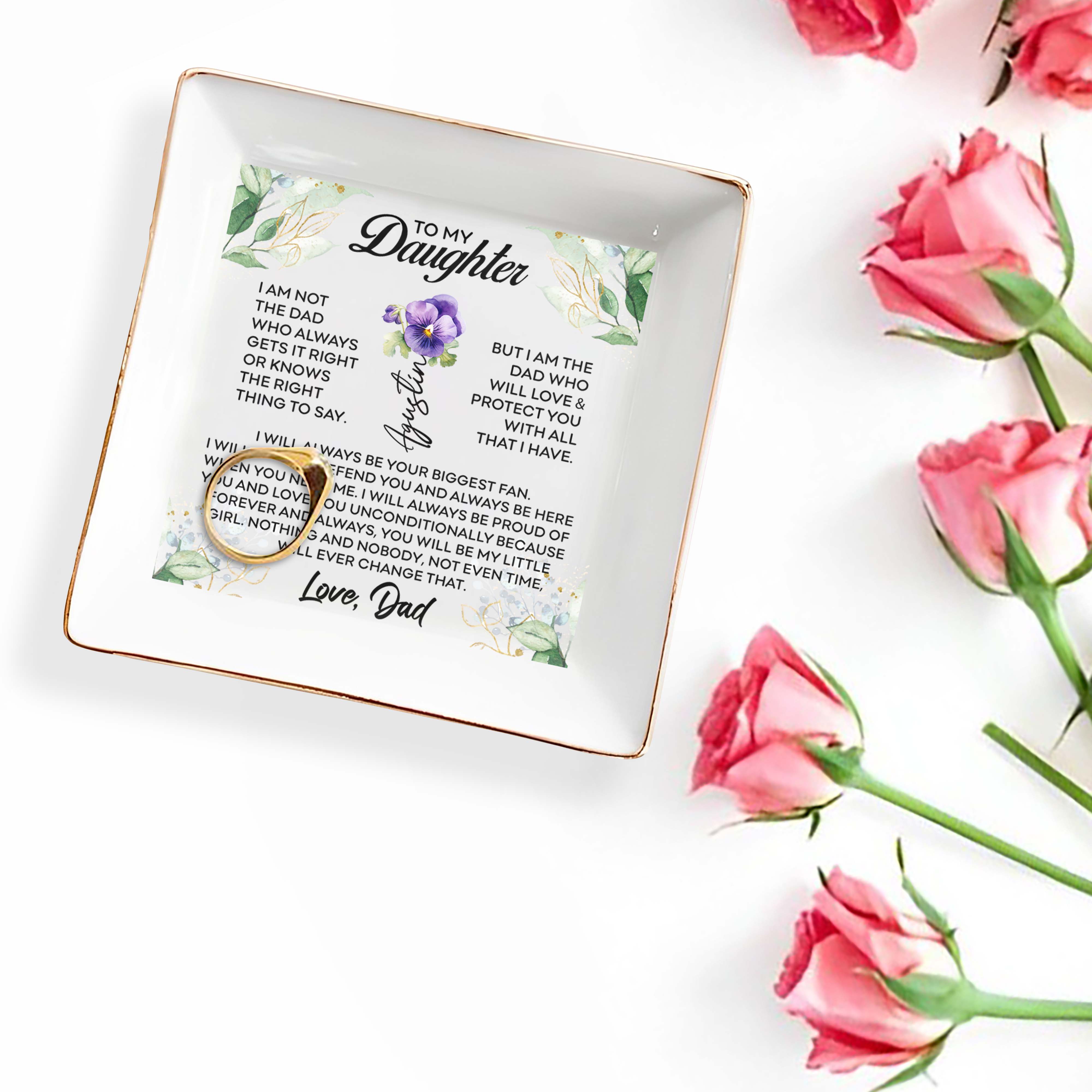 To My Daughter, The Dad Who Will Love & Protect You - Personalized Custom Jewelry Dish - DAU098_SCRD