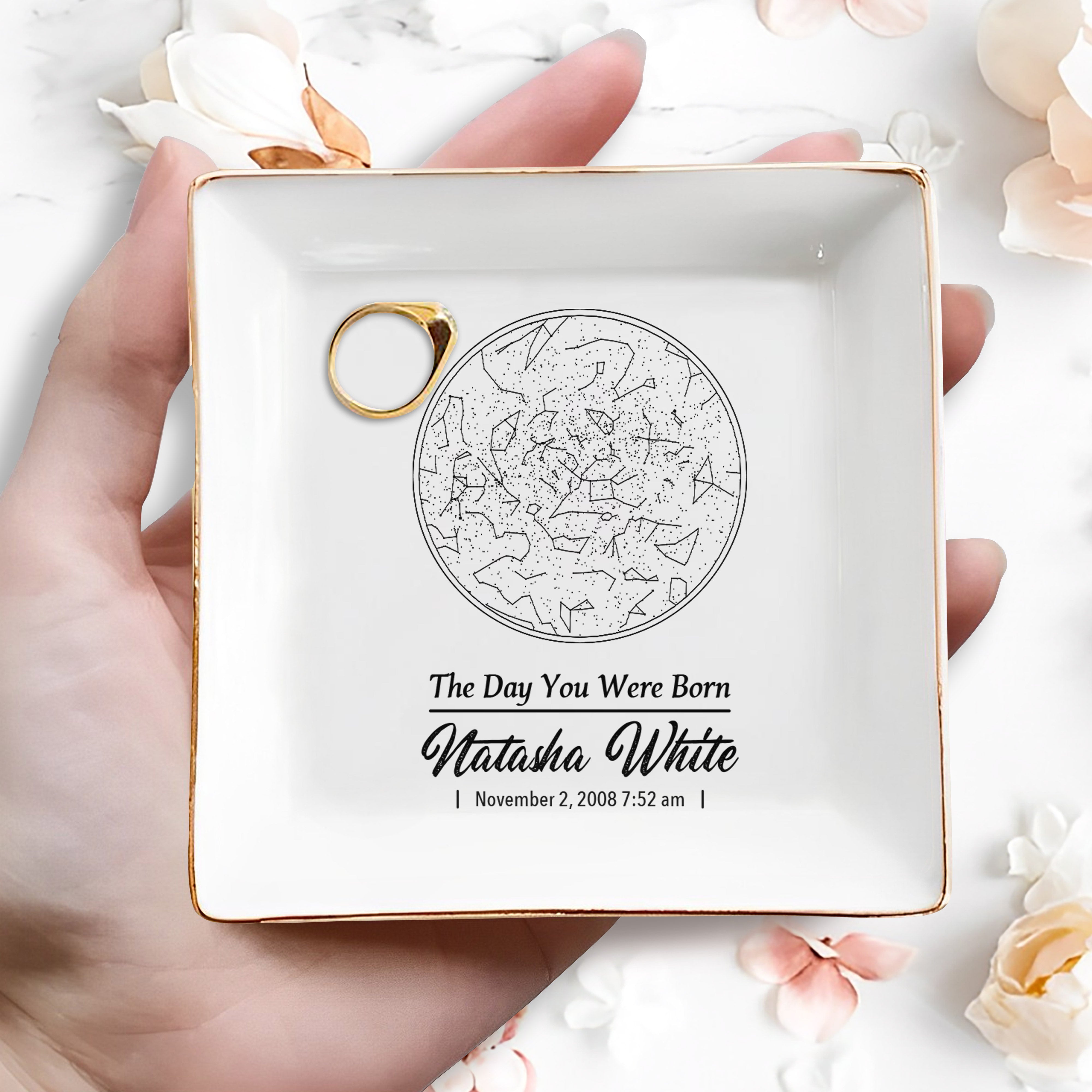 The Day You Were Born Star Map Square Dish - Personalized Custom Jewelry Dish - DAU100_SCRD