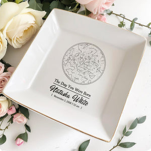 The Day You Were Born Star Map Square Dish - Personalized Custom Jewelry Dish - DAU100_SCRD