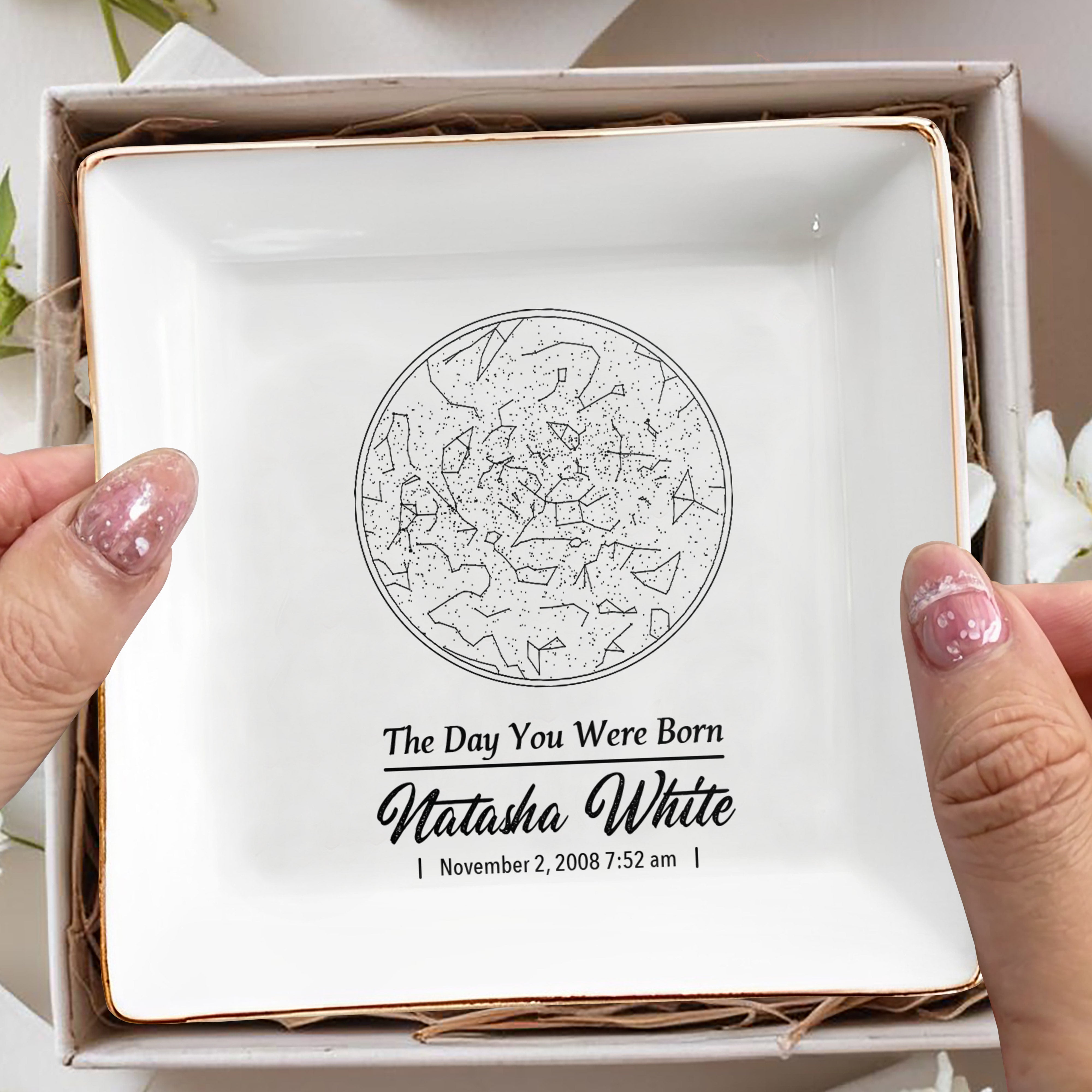 The Day You Were Born Star Map Square Dish - Personalized Custom Jewelry Dish - DAU100_SCRD