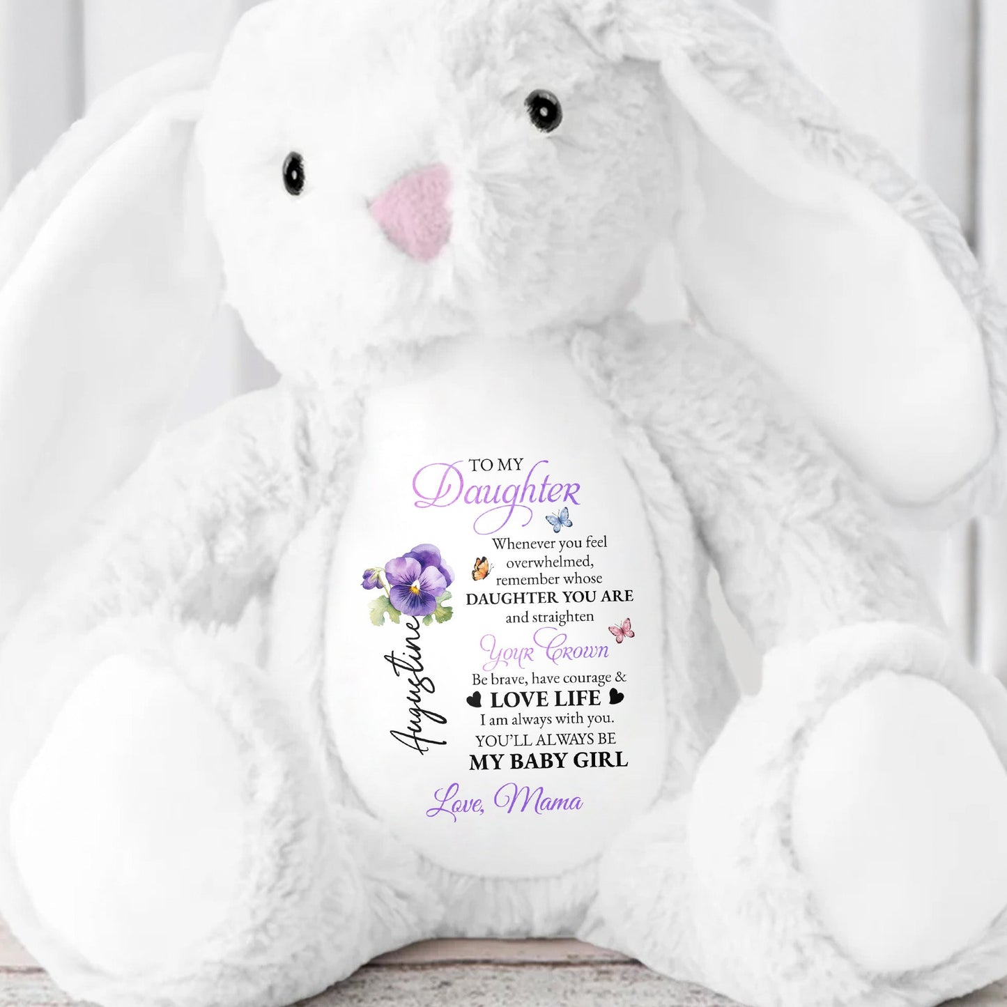 To My Daughter, Whenever You Feel Overwhelmed, Flowers and Crown - Personalized Stuffed Bunny - DAU102_BUN