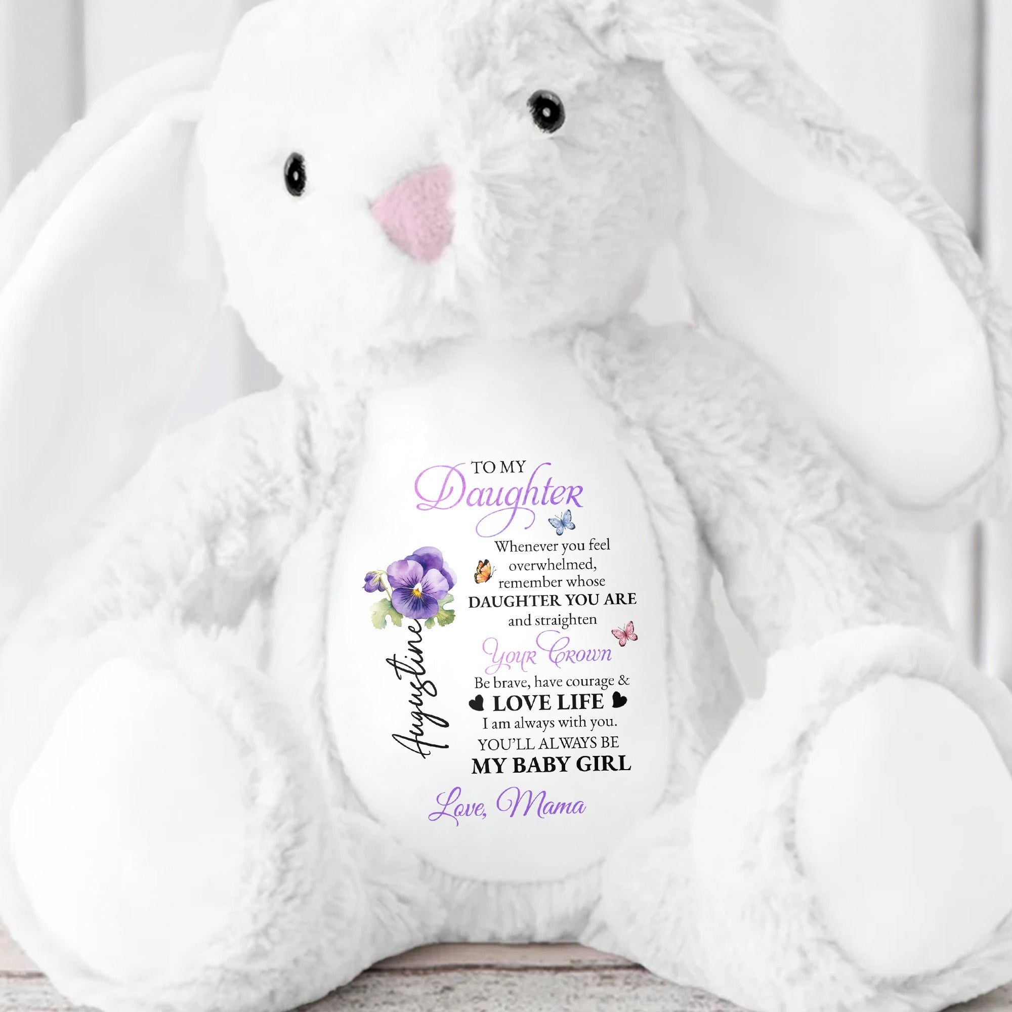 To My Daughter, Whenever You Feel Overwhelmed, Flowers and Crown - Personalized Stuffed Bunny - DAU102_BUN
