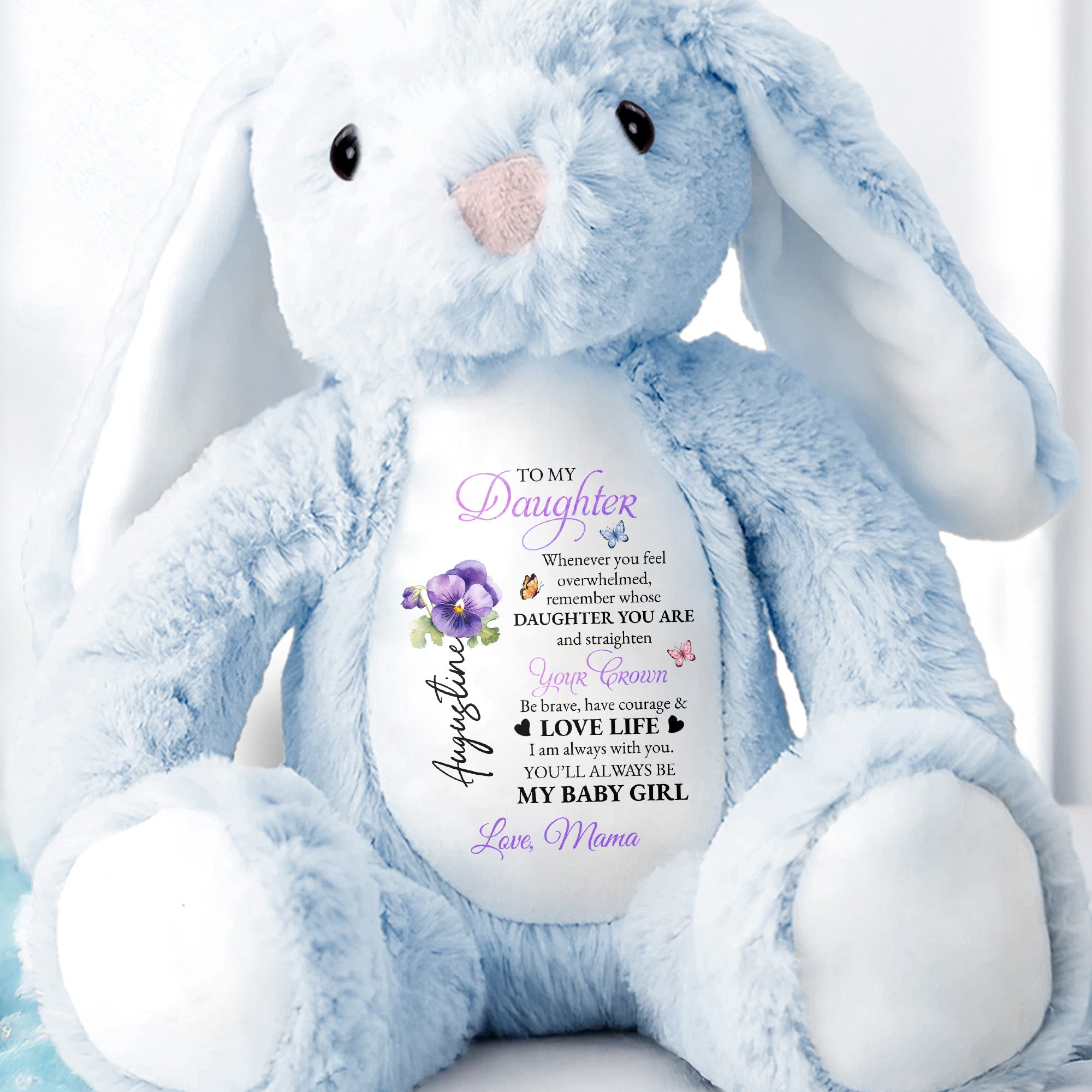 To My Daughter, Whenever You Feel Overwhelmed, Flowers and Crown - Personalized Stuffed Bunny - DAU102_BUN