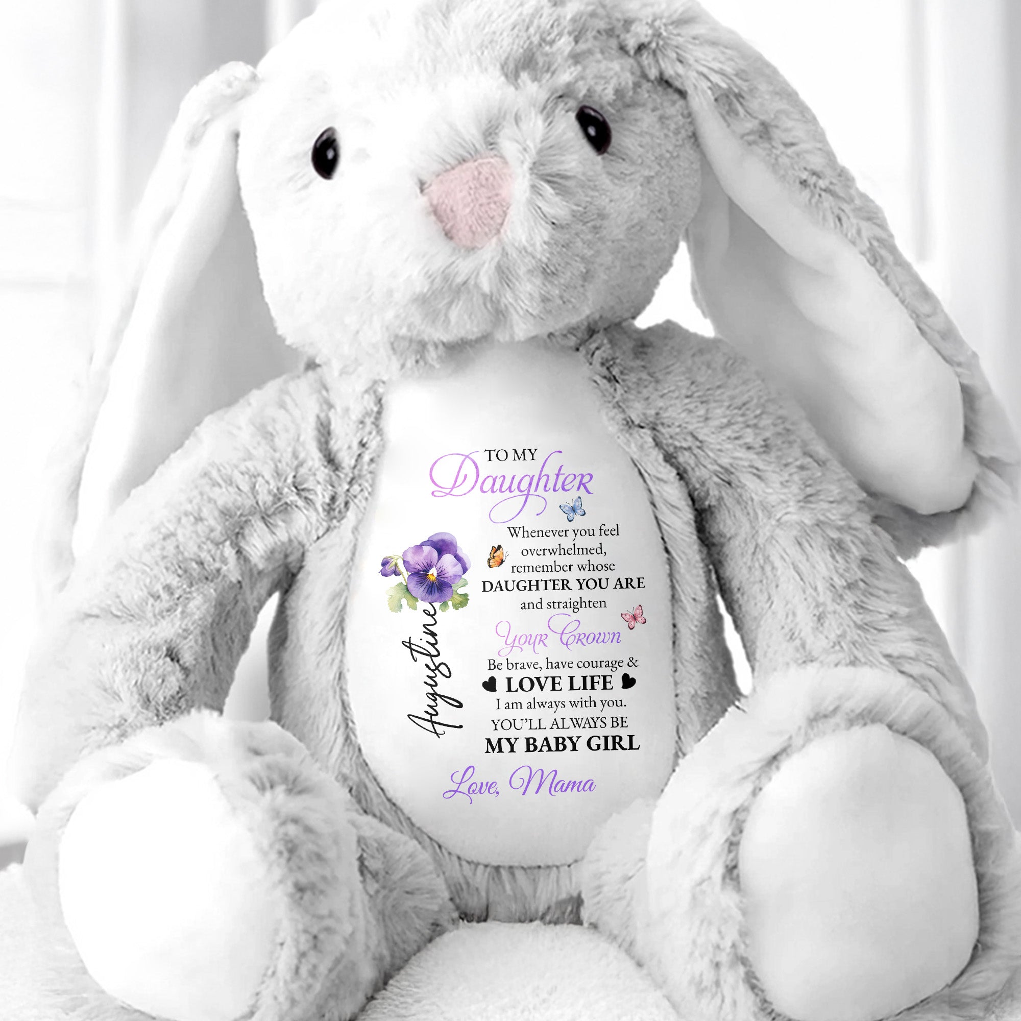 To My Daughter, Whenever You Feel Overwhelmed, Flowers and Crown - Personalized Stuffed Bunny - DAU102_BUN