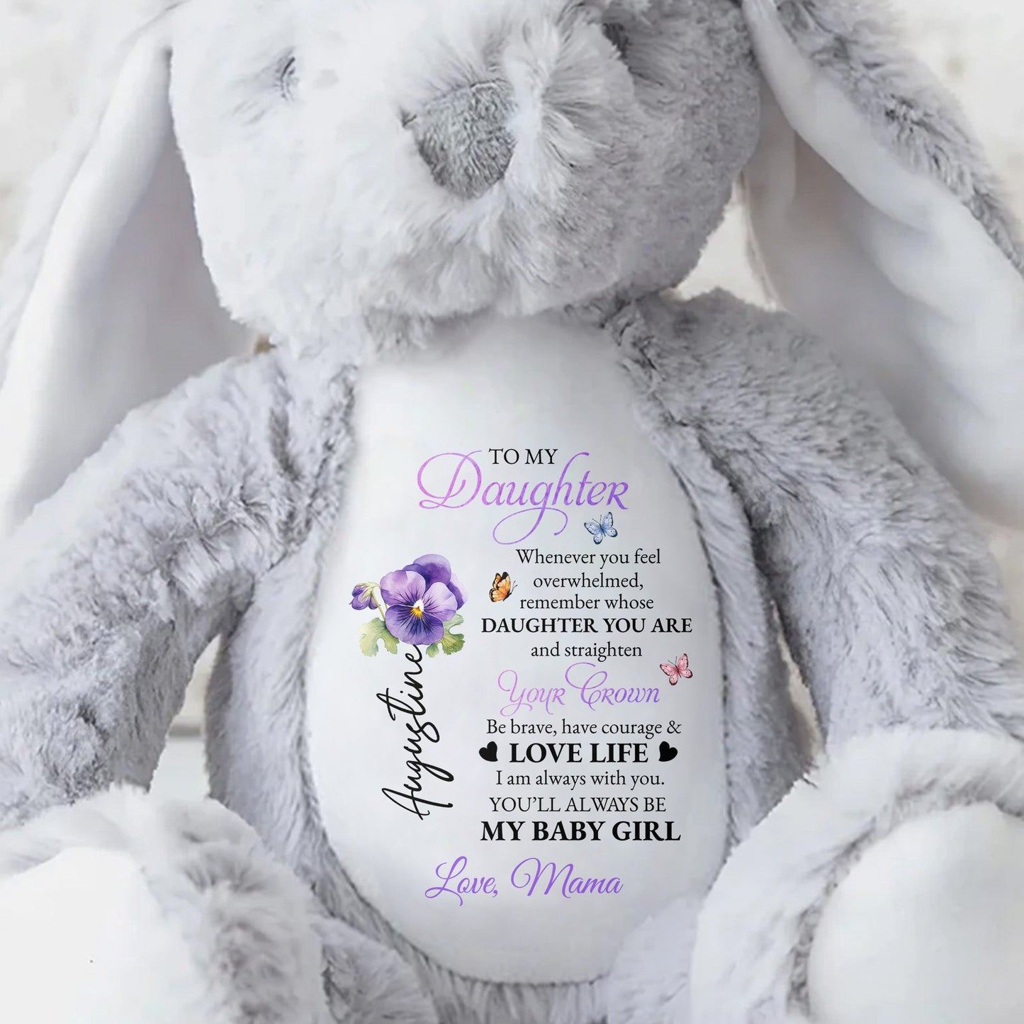 To My Daughter, Whenever You Feel Overwhelmed, Flowers and Crown - Personalized Stuffed Bunny - DAU102_BUN
