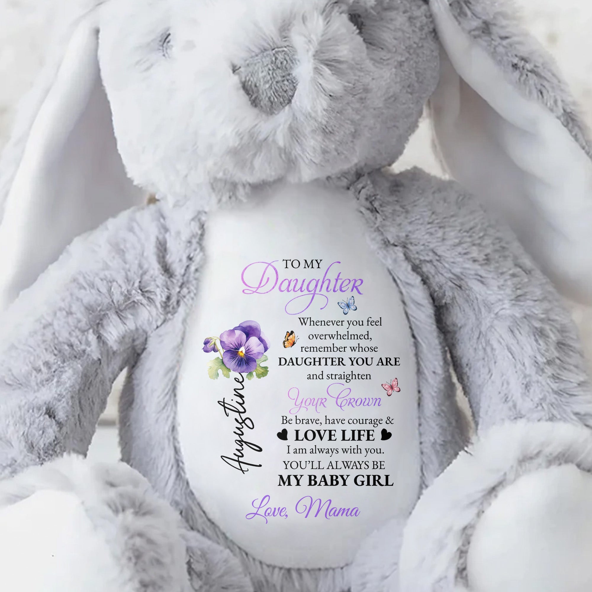 To My Daughter, Whenever You Feel Overwhelmed, Flowers and Crown - Personalized Stuffed Bunny - DAU102_BUN