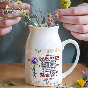 Courage and Love Life Message For Daughter With Floral Design - Personalized Ceramic Flower Vase