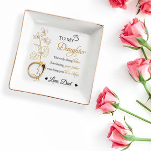 To My Daughter Watching You Be A Mom Floral Design - Personalized Custom Jewelry Dish, Square Ceramic Dish - DAU107_SCRD
