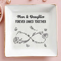 Mom & Daughter Forever Linked Together With Flowers And Butterflies - Personalized Custom Jewelry Dish, Square Ceramic Dish - DAU111_SCRD